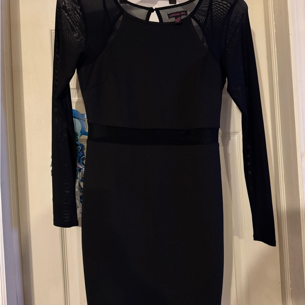 Material Girl Black Mesh Long Sleeve Dress